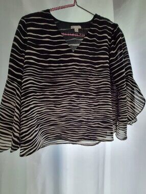 Cato Black and White Striped V-Neck Blouse